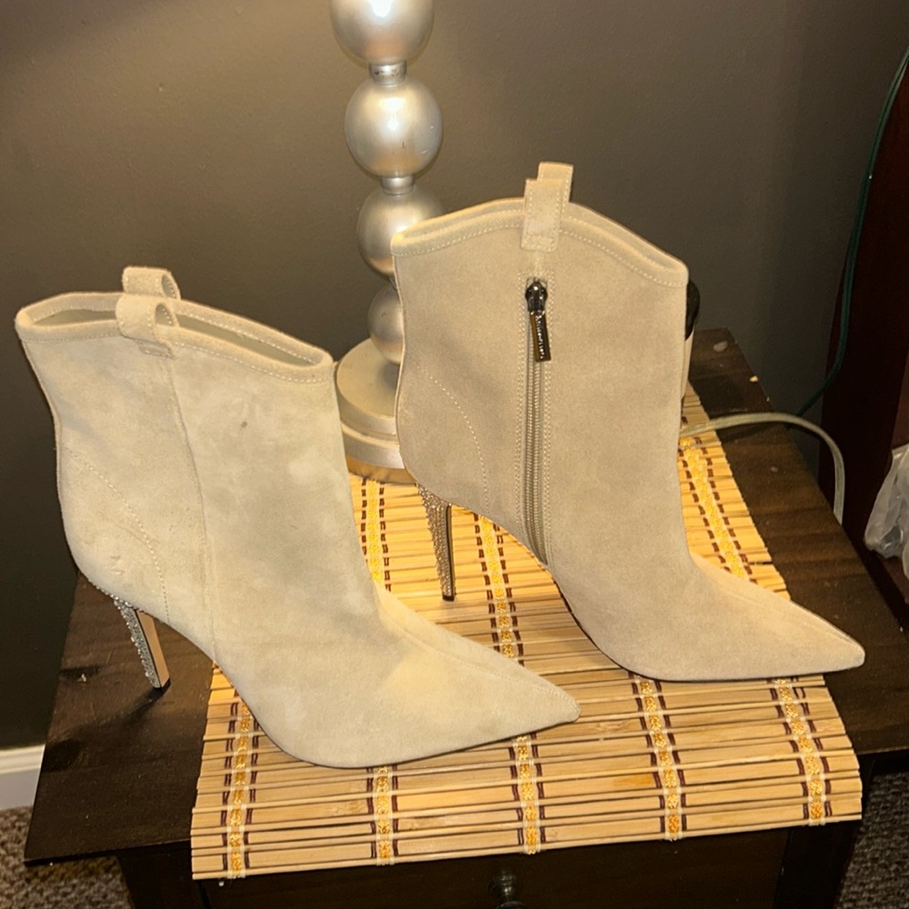 Karl Lagerfeld Clea Suede Embellished Ankle Boots Rhinestones